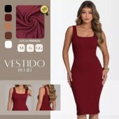 Vestido Midi Tubinho Gola Quadrada M ao GG