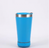 Copo térmico inox com tampa abridor e caixa de som com Bluetoo e ledth de várias cor