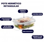 Kit 10 ou 5 Potes Vidro Hermético 450ml Retangular Mantimentos Marmita Premium