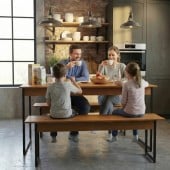 Mesa De Jantar 6 lugares com 2 Bancos Estilo Industrial Estrutura de Metal