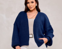 Casaco Feminino de Tricô Premium Manga Bufante Cardigan Inverno Elegante Fio Mousse