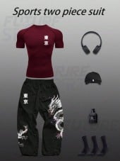 Gym Rark Conjunto de Camiseta de Manga Curta e Calça Esportiva Casual Estampada para Homens