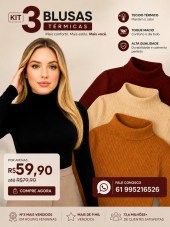 KIT 3 BLUSAS TÉRMICAS FEMININAS CONFORTO, ESTILO E ECONOMIA! Renove seu guarda-roupa com um kit
