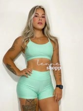 Conjunto Academia Fitness Short e Top Cintura Alta Moda Fitness LISOS