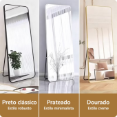 Espelho Retangular Grande Corpo Inteiro 136x36 cm Com Moldura Para Quarto Sala Decorativo