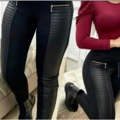 Calça Preta Montaria Gorgurinho Leggings Cintura Alta Com Couro Sintético