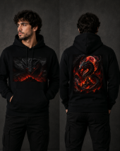  Moletom Canguru Dragão Negro dos Olhos Rubros Dark Fantasy Premium 