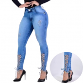 Calça Jeans Feminina Skinny Azul Claro Cintura Alta