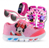 Kit Tênis De Led Minnie + Chinelo, Relógio e Óculos.