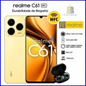 Realme c61 256/8gb 128/4gb c/nfc resistente a queda e a áqua - cortesia (fone+pelic