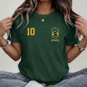Camiseta 100% Algodão Brasil Camisa 10 T-shirt Feminina Verão