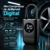 Compressor De Ar Digital Mini Portátil Recarregável Usb-c Para