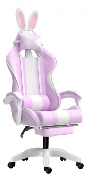 Cadeira Gamer Python Fly Lilás Rosa com Orelhinhas de Coelho Reclinável
