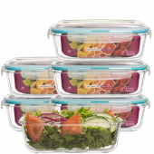 Kit 5 Potes Vidro Retangular 640ml Hermético Reforçado