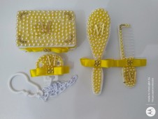 Kit pente escova saboneteira personalizados pérolas