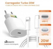 Carregador Compativel Com iPhone 8 X Xr 11 12 13 14 Pro Max Turbo Fonte Tipo C Boyu Cell