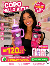  Copo Hello Kitty 1200ml com Canudo Retrátil Super Fofo e Resistente! 