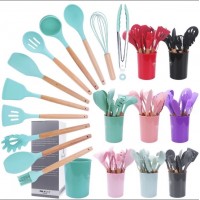 Kit 12 ou 5 peças utensílios de cozinha em silicone de várias cores