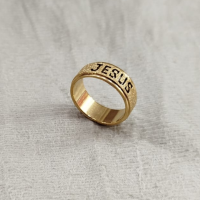 Anel escrito jesus Brilhante vazado masculino - Aliança jesus unissex Dourado
