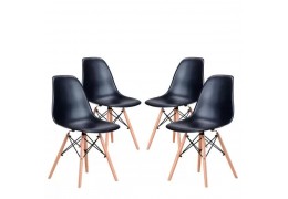 Conjunto 4 Cadeiras Eames Eiffel com pés de madeira - Preto - Travel Max