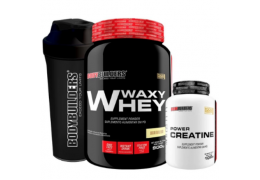 Kit whey protein waxy whey 900g, Power creatina 100g, coqueteleira - bodybuilders kit