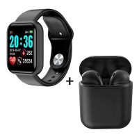 Kit Relogio Inteligente Smart watch D20 + Fone inPods 12 Bluetooth - Preto