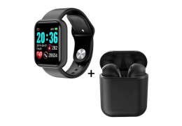 Kit Relogio Inteligente Smart watch D20 + Fone inPods 12 Bluetooth - Preto