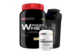 Kit Whey Protein Waxy Whey Pote 900g + Power Creatina 100g + Coqueteleira - Aumento