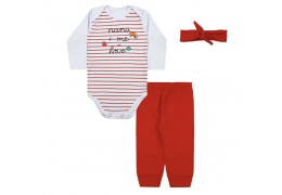 Kit Bebê Feminino 3 Peças Body e Calça e Faixa Branco e Vermelho Arco-Íris (GG)