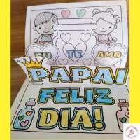 Cartão 3D potinho de amor para colorir Dia dos pais.
