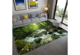 Tapete 3D Floresta Verde com Cachoeira - Transforme Sua Sala em um Cenário Natural!