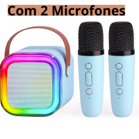 Caixa De Som Karaokê Sem Fio Com 2 Microfones / Azul-celeste