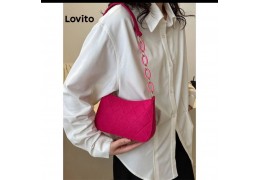 Lovito Bolsa de ombro pequena com corrente para mulher LNE09129 (Rosa pink/ Preto)
