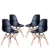 Conjunto 4 Cadeiras Eames Eiffel com pés de madeira - Preto