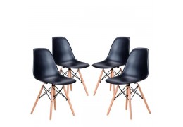 Conjunto 4 Cadeiras Eames Eiffel com pés de madeira - Preto