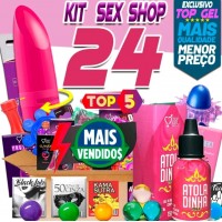 Kit Sex shop c/ 24 Produtos eróticos de sexy shop brinquedos sexuais e Vibrador feminino