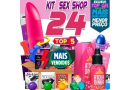 Kit Sex shop c/ 24 Produtos eróticos de sexy shop brinquedos sexuais e Vibrador feminino