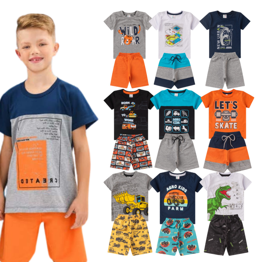 Kit 10 peças de Roupa Conjunto Infantil e Juvenil Menino Tamanho 01 ao 16