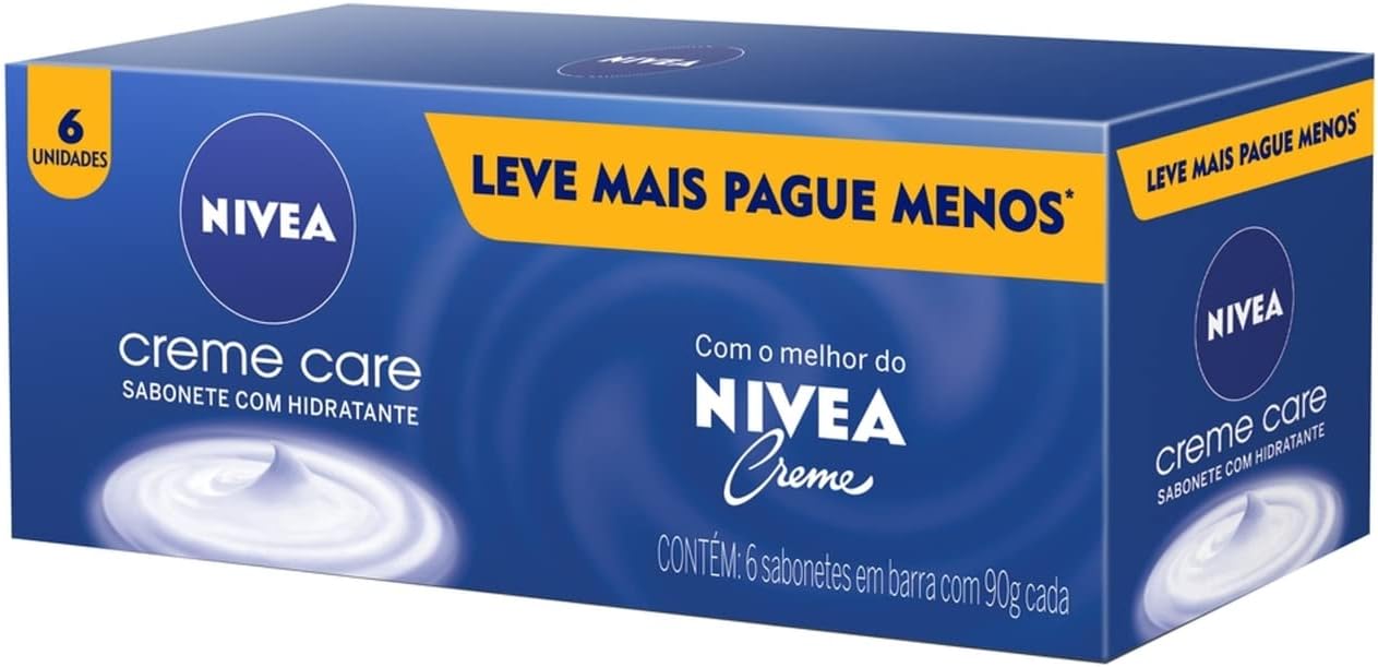 NIVEA Sabonete em Barra Creme Care Promo 6 un. 90g - Limpa e deixa a pele macia mesmo após