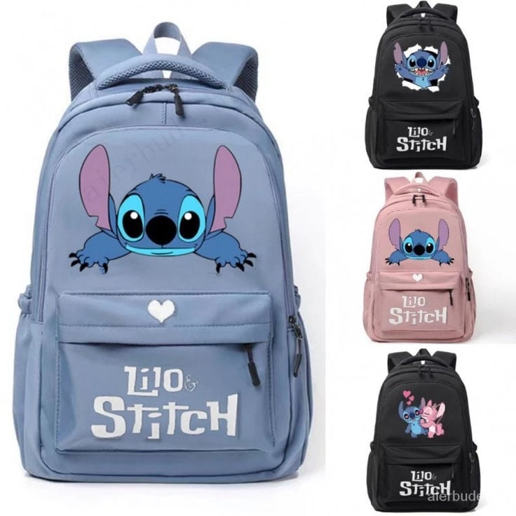 Mochila escolar feminina STITCH de grande capacidade para meninas e meninos