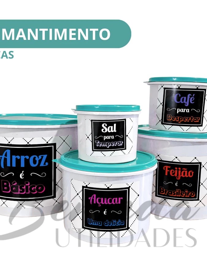 Kit Potes Para Mantimentos Plastico 5 Potes Cozinha Decorada