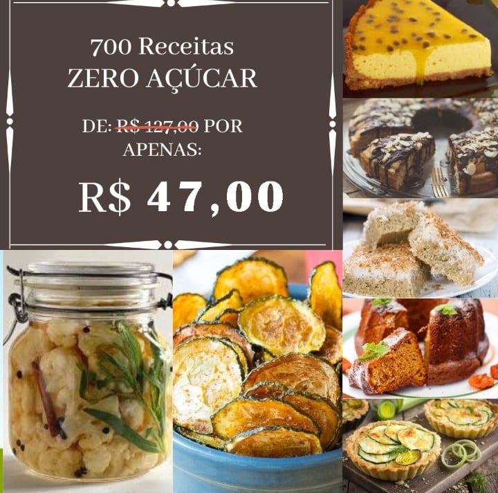 Ebook com 700 receitas sem açúcar e sem glúten para emagrecer.