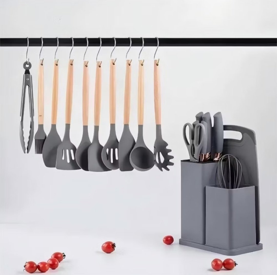 Jogo de utensílios para cozinha de silicone e plástico