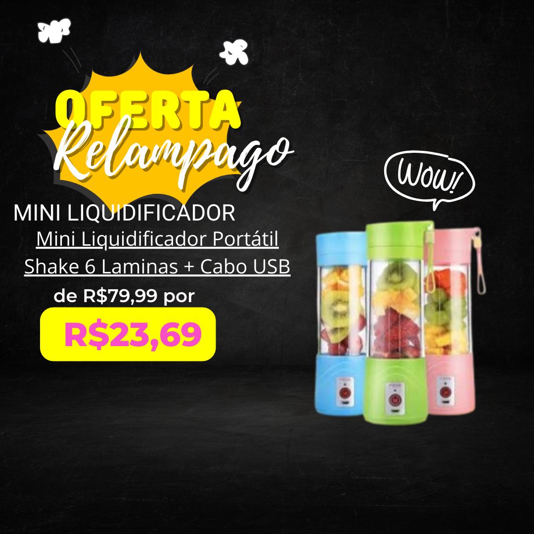 Liquidificador Portátil Shake 6 Lâminas + Cabo USB - Praticidade e Sabor em Qualquer Lugar