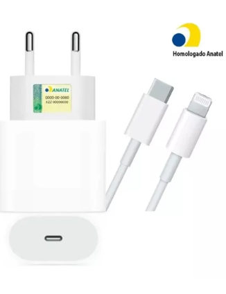 Carregador Compatível iPhone: Cabo + Fonte Usb-c 20w Rápido Cor Branco