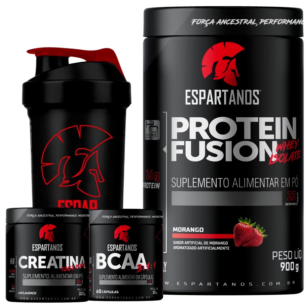 Kit Whey Protein Fusion + Bcaa + Creatina + Shaker.