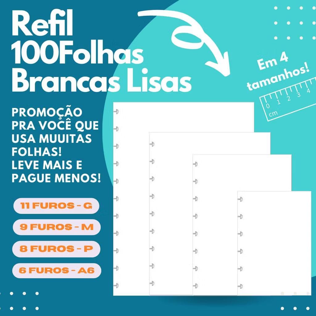 Dê uma olhada em Refil para Caderno de Discos 90g - BRANCO LISO (100 folhas) por R$31,98