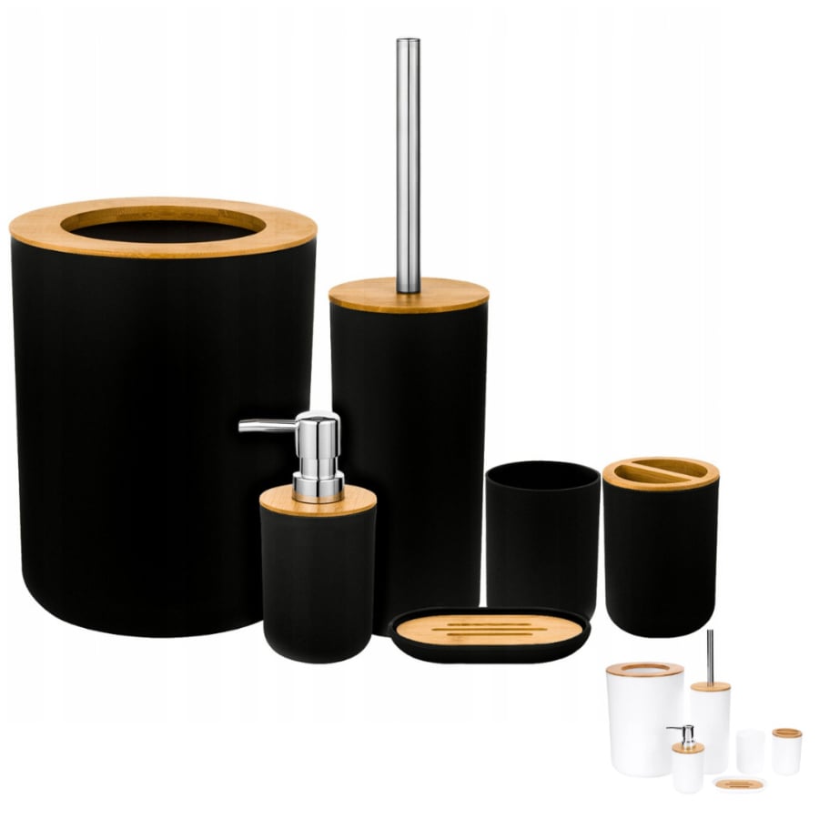 Kit com 6 acessórios de banheiro lavabo detalhes de madeira conjunto de higiene pessoal