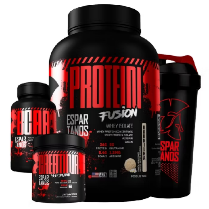 Kit whey Protein Fusion + Bcaa + Creatina + shaker