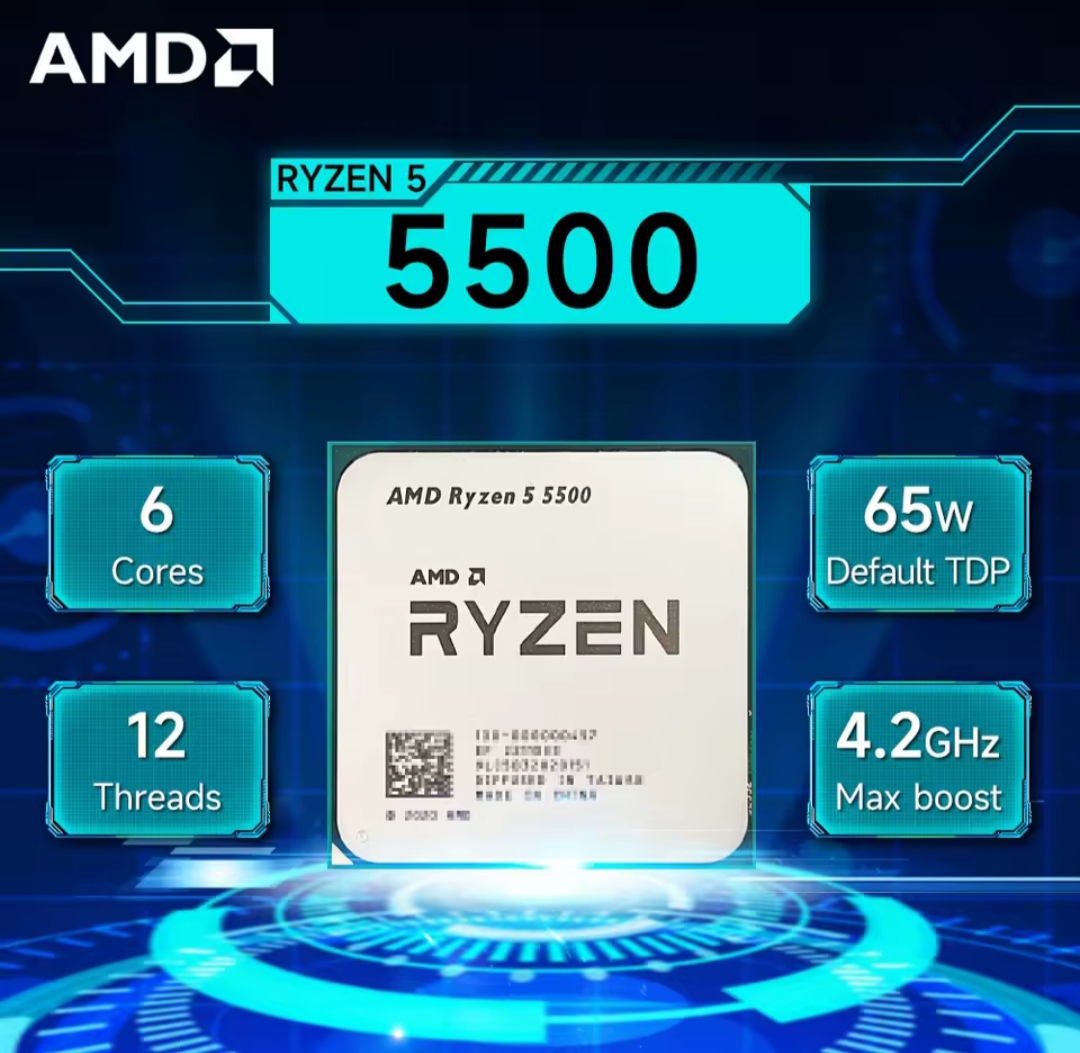 Processador AMD Ryzen 5 5500 R5 5500 3,6 GHz 6 núcleos e 12 threads 7NM L3 = 16M 100-00000